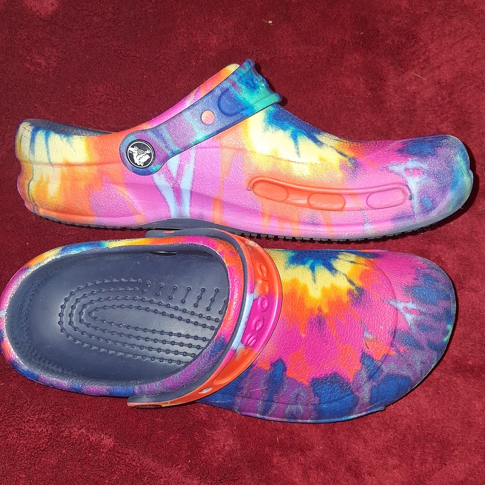 Tie-Dye Slip-On Crocs Clogs - Multicolor "Crocs at Work" NON SLIP SOLES
